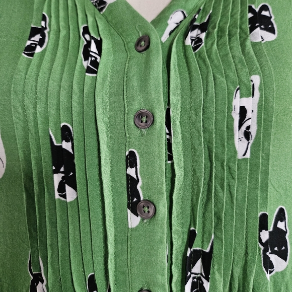 Maeve Anthropologie Green Dog Print Pintucked Button Down Peplum Blouse - Picture 4 of 15